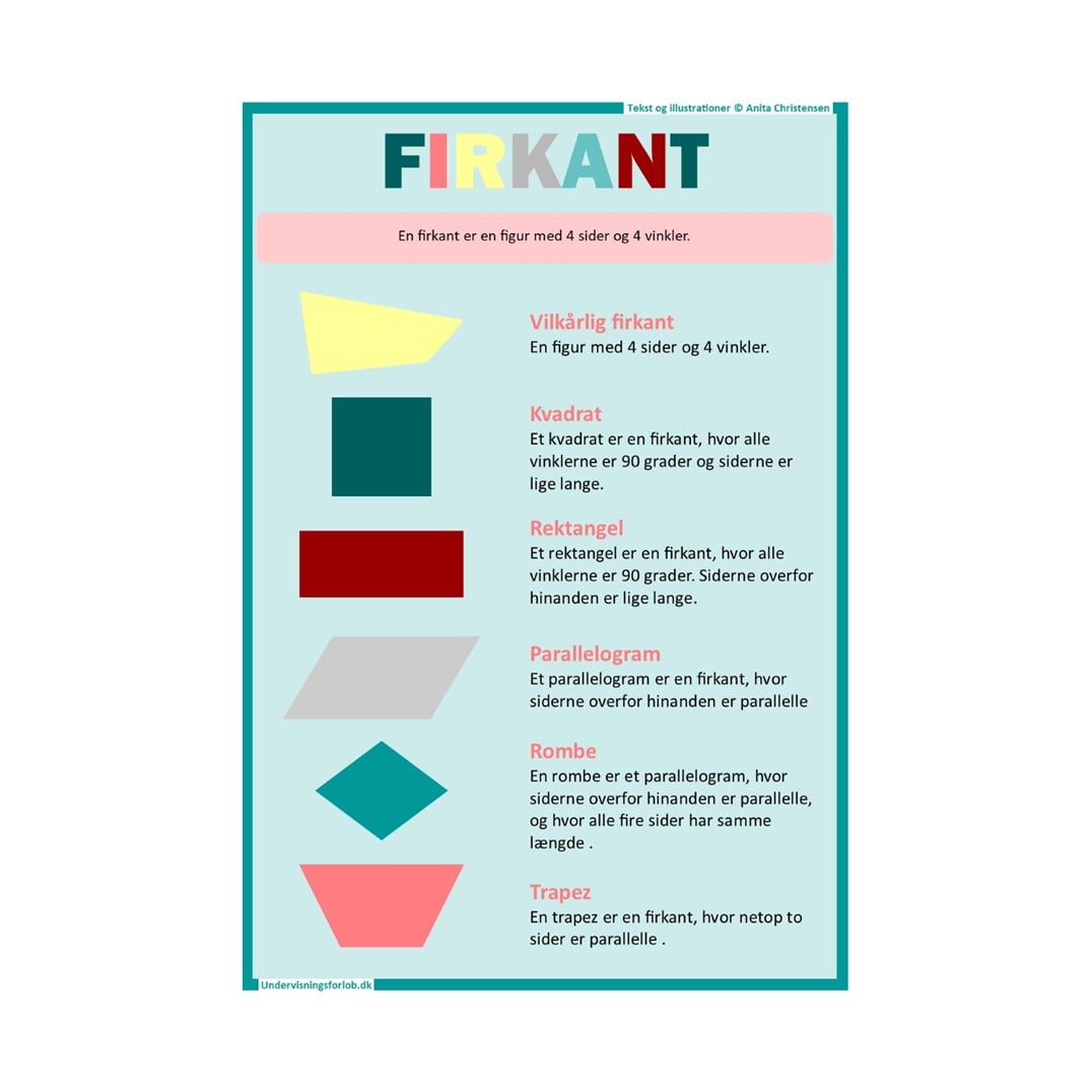 Firkant: Indeholder et ark med navne til forskellige firkanter.