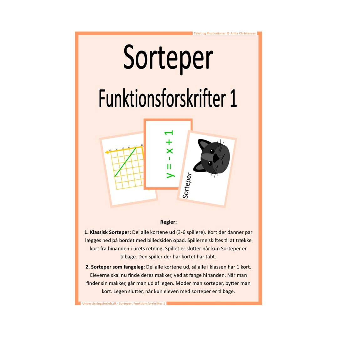 Sorteper spil hvor man skal matcher billeder og funktionsforskrifter. OBS! Kopiér brikkerne på tykt papir, så man ikke kan se igennem dem. Målgruppe: 5. og 6. klasse.