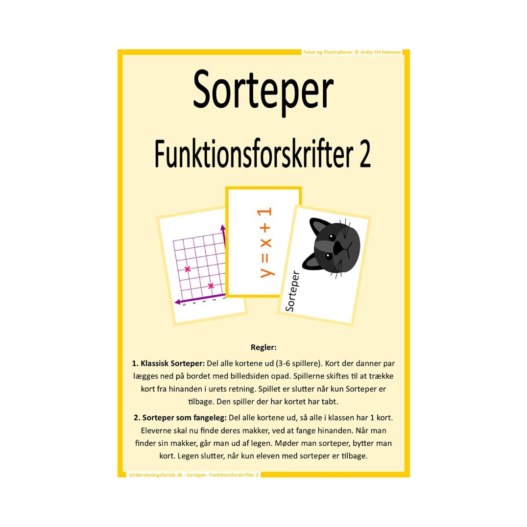 Sorteper spil hvor man skal matche billeder og funktionsforskrifter. OBS! Kopiér brikkerne på tykt papir, så man ikke kan se igennem dem. Målgruppe: 5. og 6. klasse.