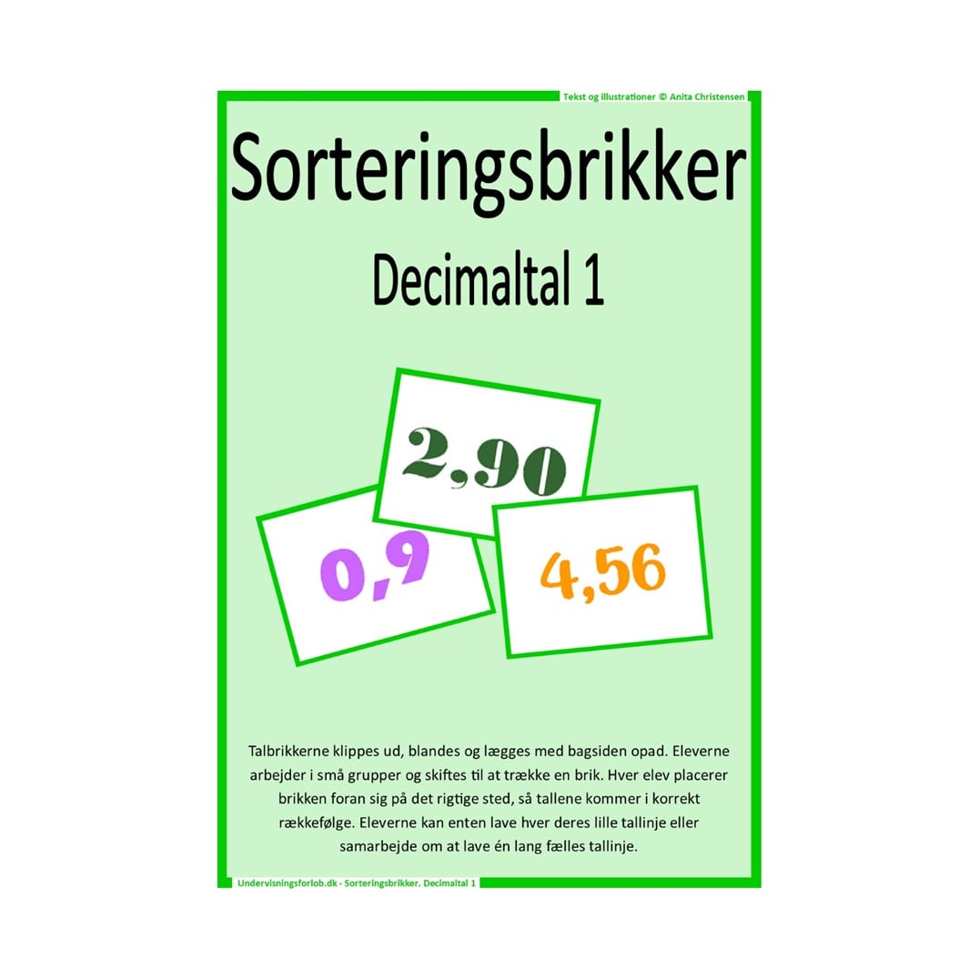 Sorteringsbrikker. Decimaltal 1